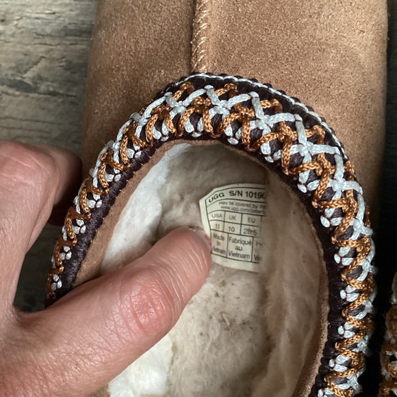 UGG Tan Suede Slippers with Patterned Trim - Picture 7 of 7
